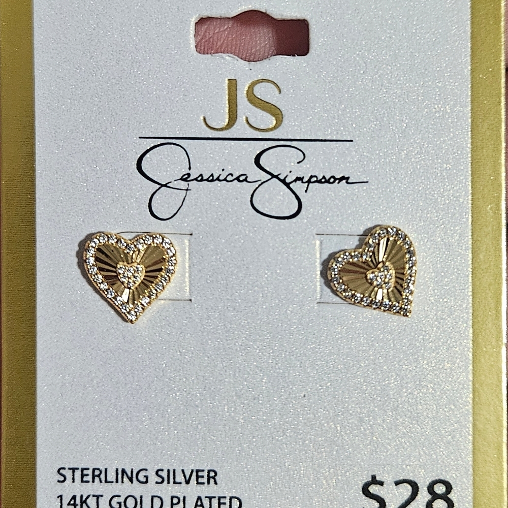 Jessica Simpson 14KT Gold Plated Sterling Silver Heart Earrings